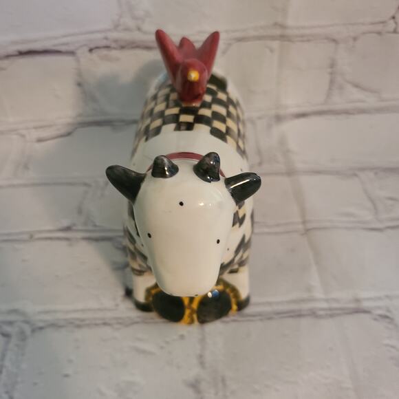 Debbie Mumm Sakura Creamer Checkered Cow Red Bird Sunflower Farmhouse Decor - Picture 5 of 7